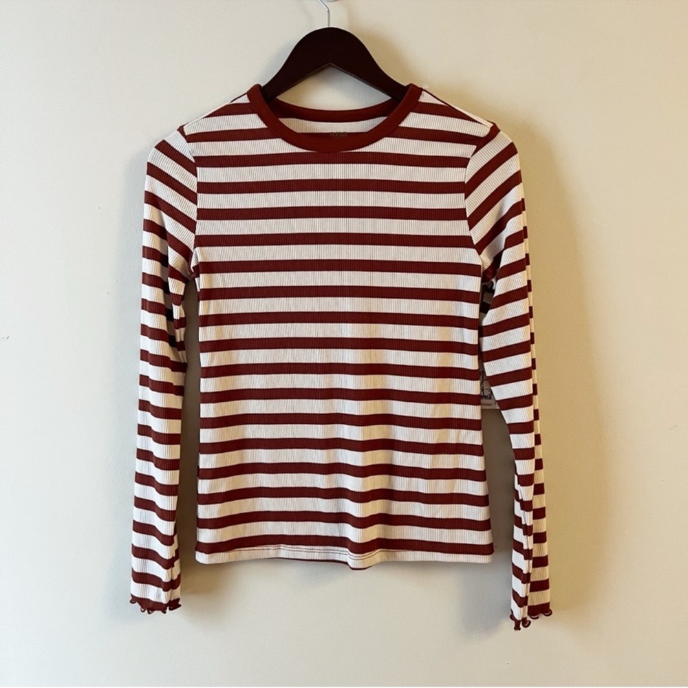 A.N.A Maroon Striped Ribbed Knit Long Sleeve Top Size XS NEW